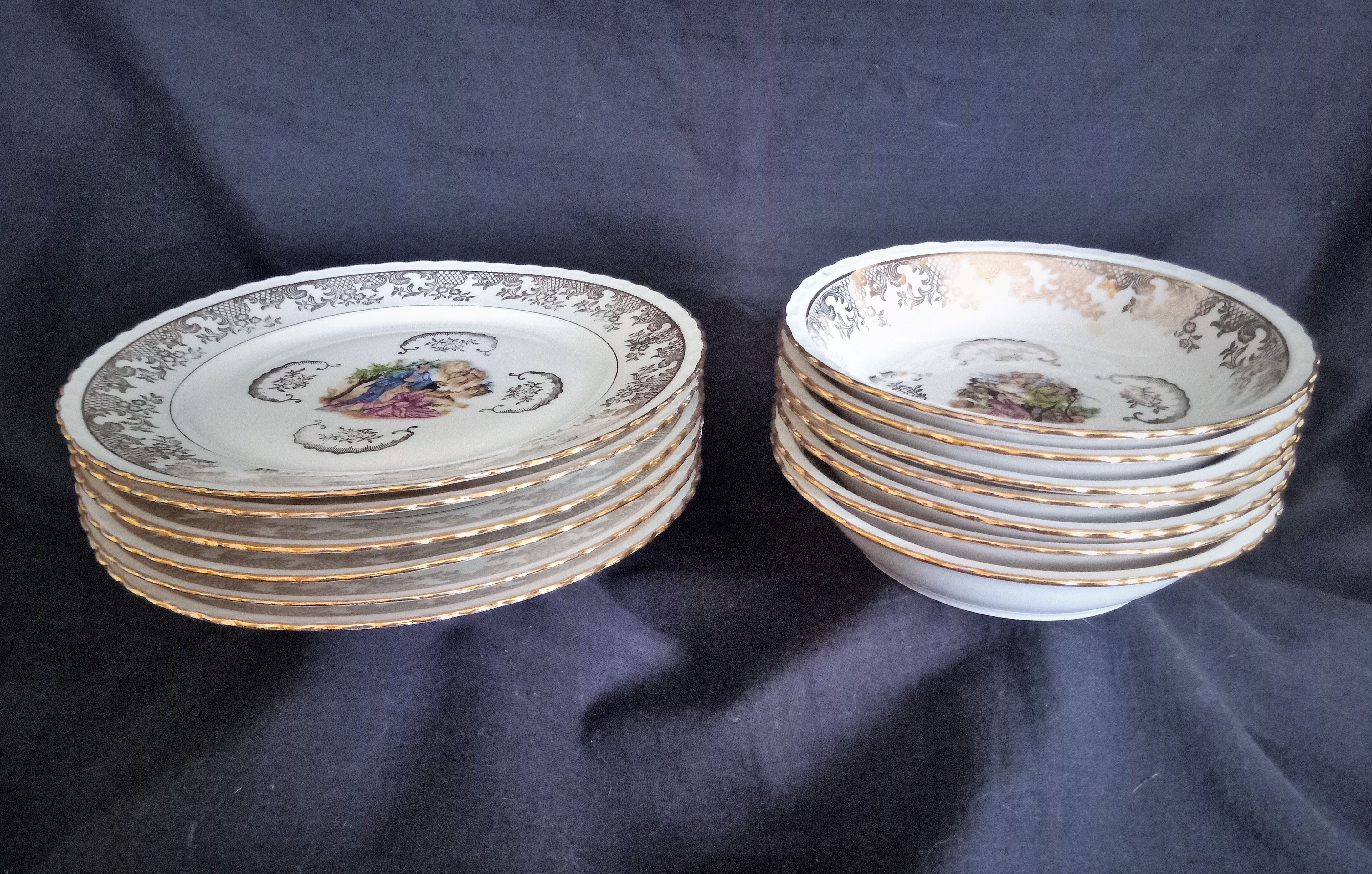 Set of 13 plates with Japanese motifs in real Limoges porcelain
