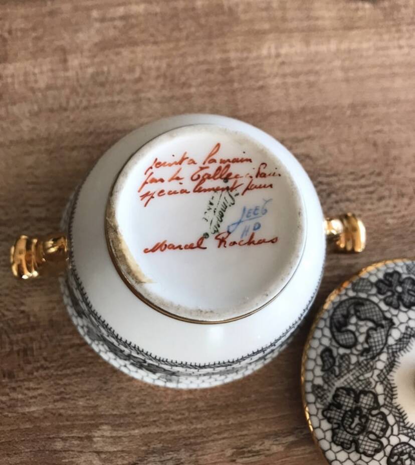 Limoges sugar bowl hand-painted Le Tallec x Rochas Paris vintage 1950s