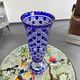 Cobalt blue cut crystal vase "The Great Owls" – Large model on a pedestal