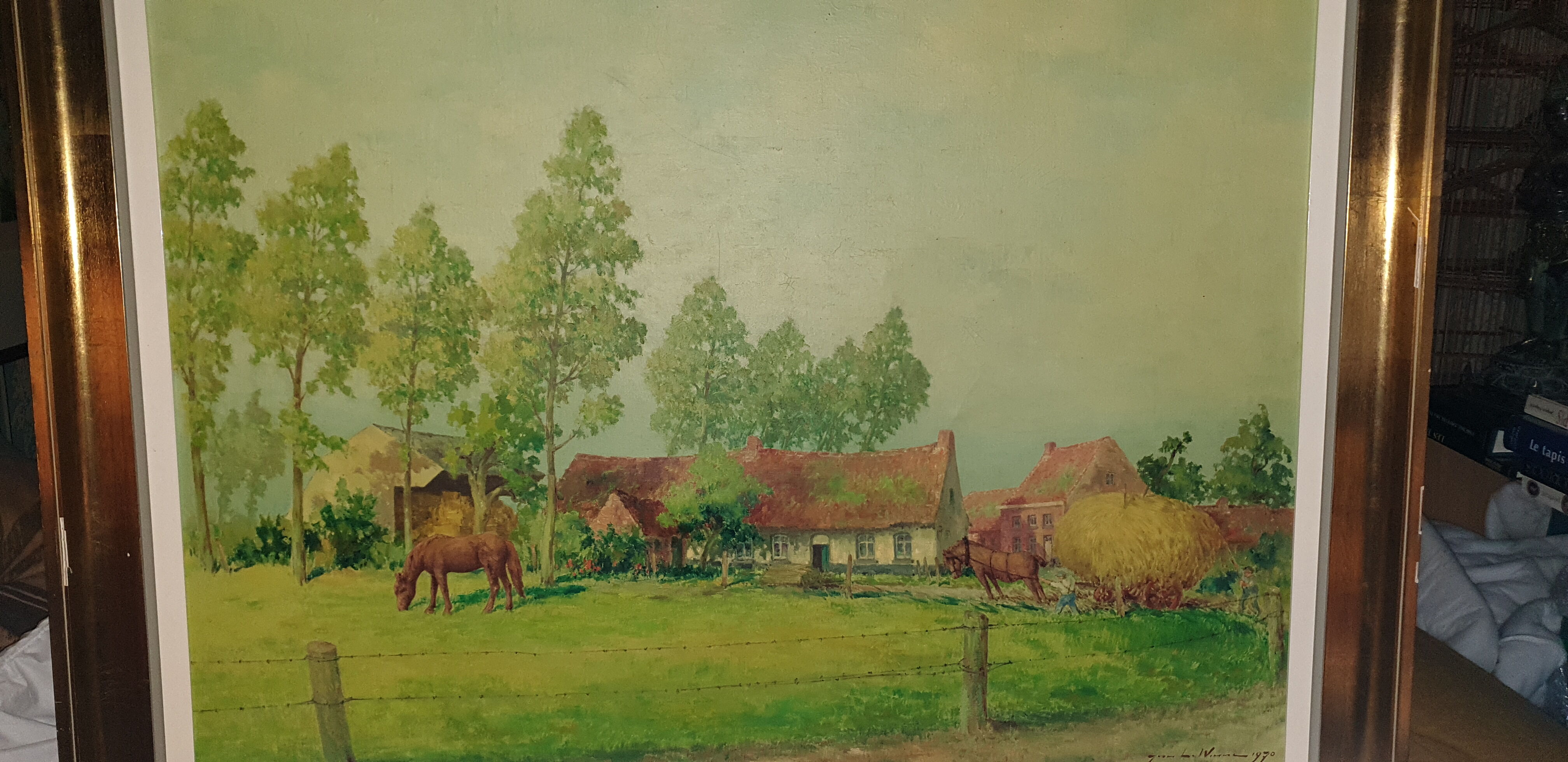 Huile sur toile campagne pastorale 1970