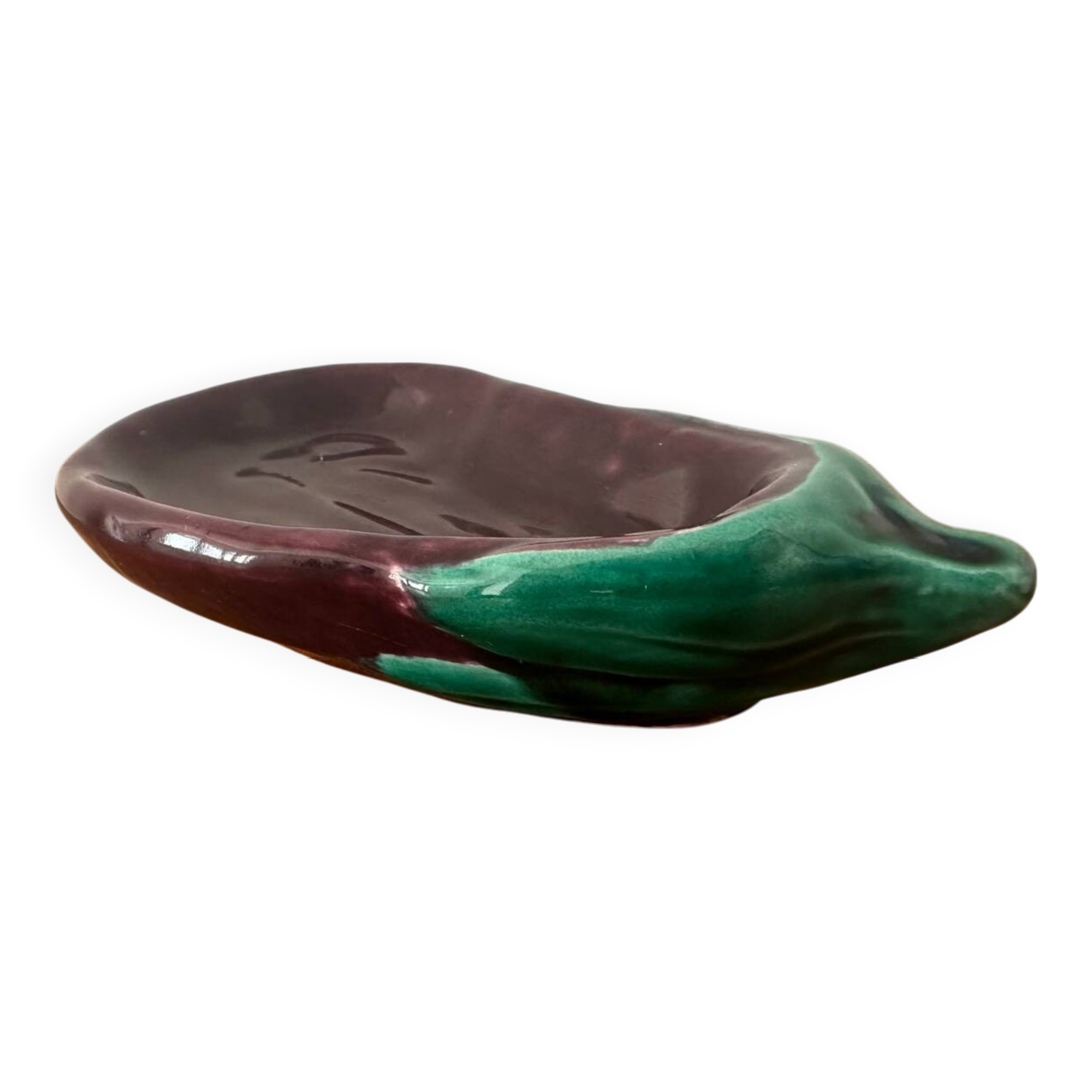 Old Vallauris aubergine ceramic vintage empty pocket bowl