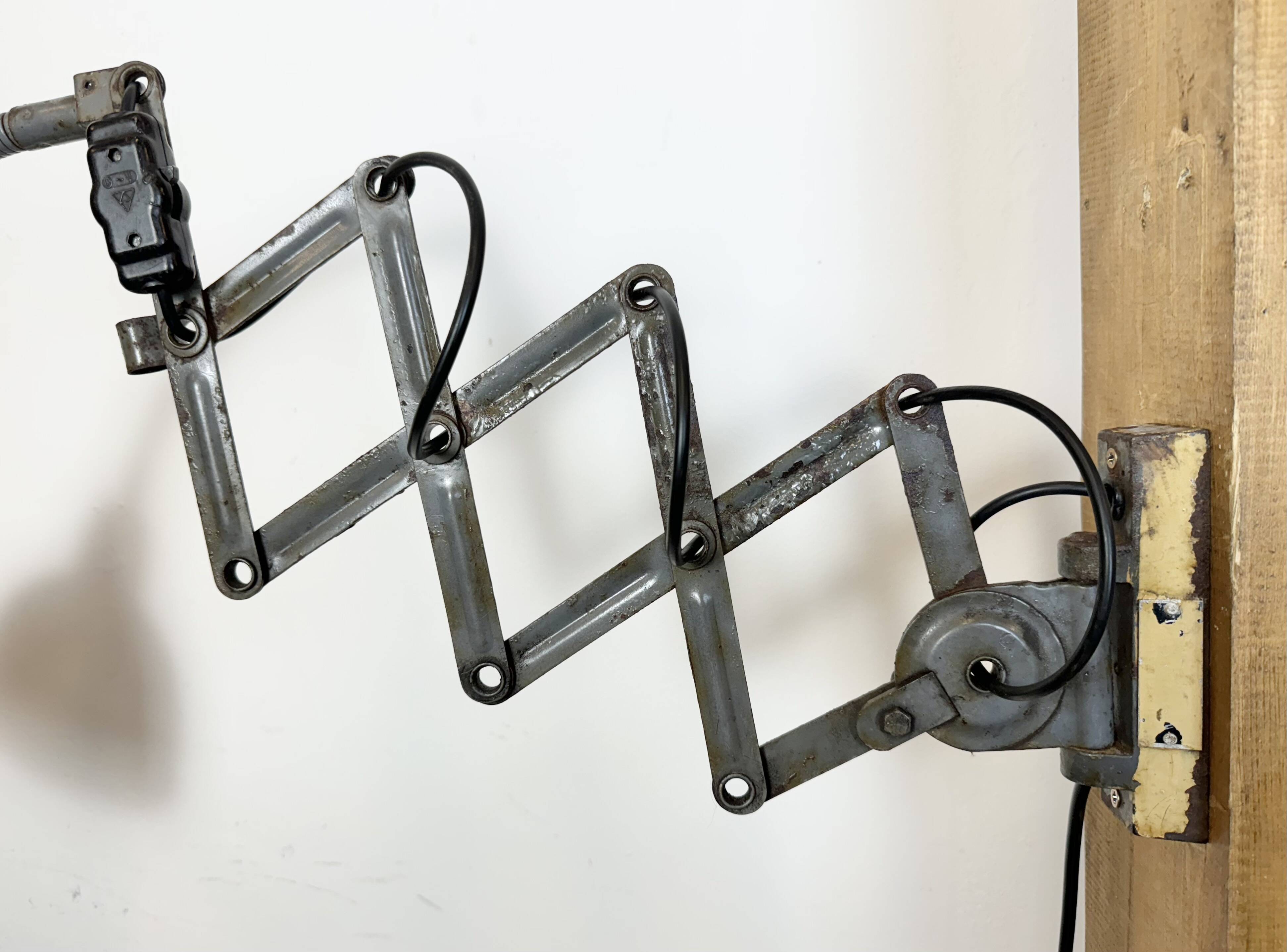 Grey Industrial Scissor Wall Lamp from Elektroinstala, 1960s