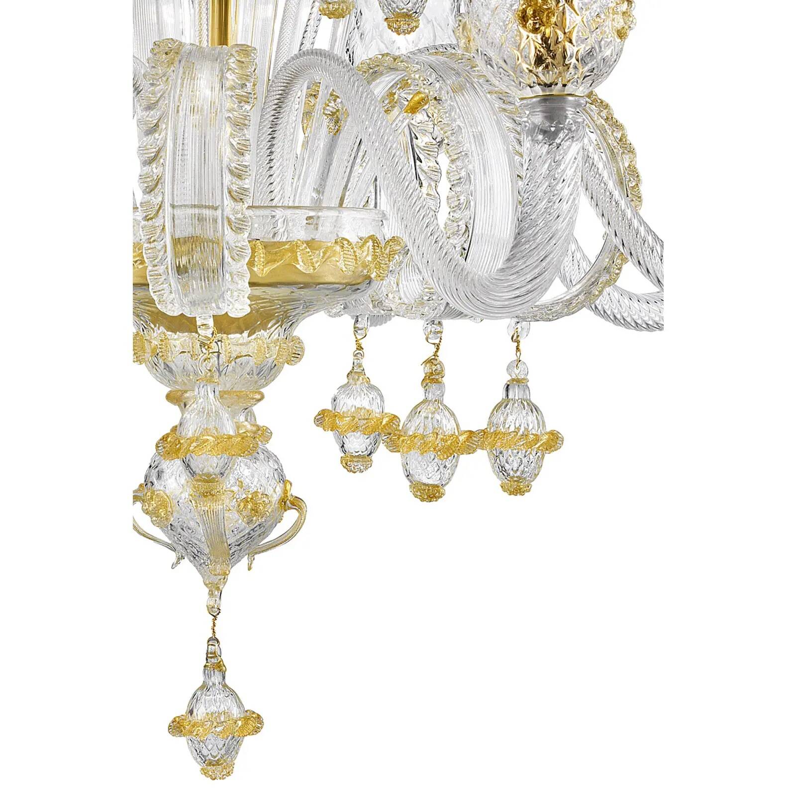 Ornate Murano Glass Rigadin Chandelier with Refined Gold Trimming