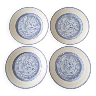 4 assiettes plates "Les Pivoines" en porcelaine de Limoges pour la maison Hermès, Paris
