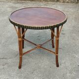 Table ronde en bois et rotin