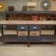 Industrial sideboard from metal and wood factory 1950