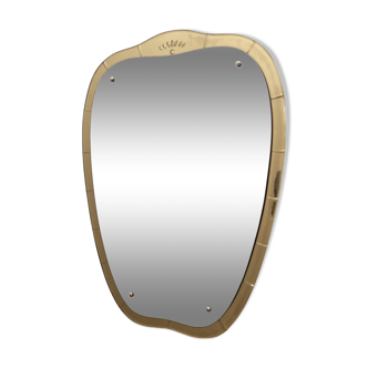 Vintage Shield Wall Mirror in the style of Fontana Arte with a Golden Frame, Italy