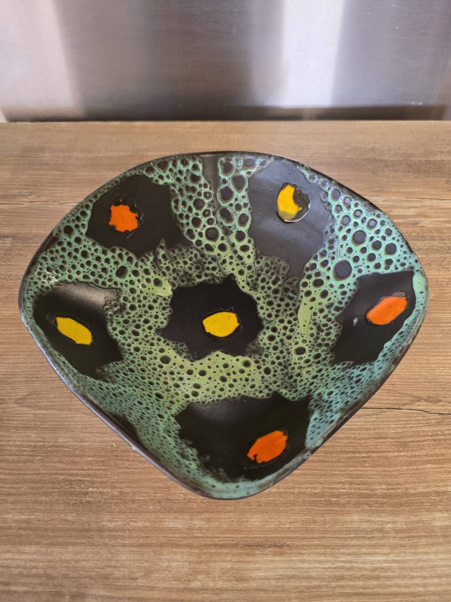 Square shallow dish Vallauris Fat Lava glaze sea foam vintage 1960s