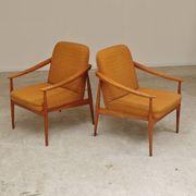 Pair of Czech armchairs in mustard flecked fabric, 1960.