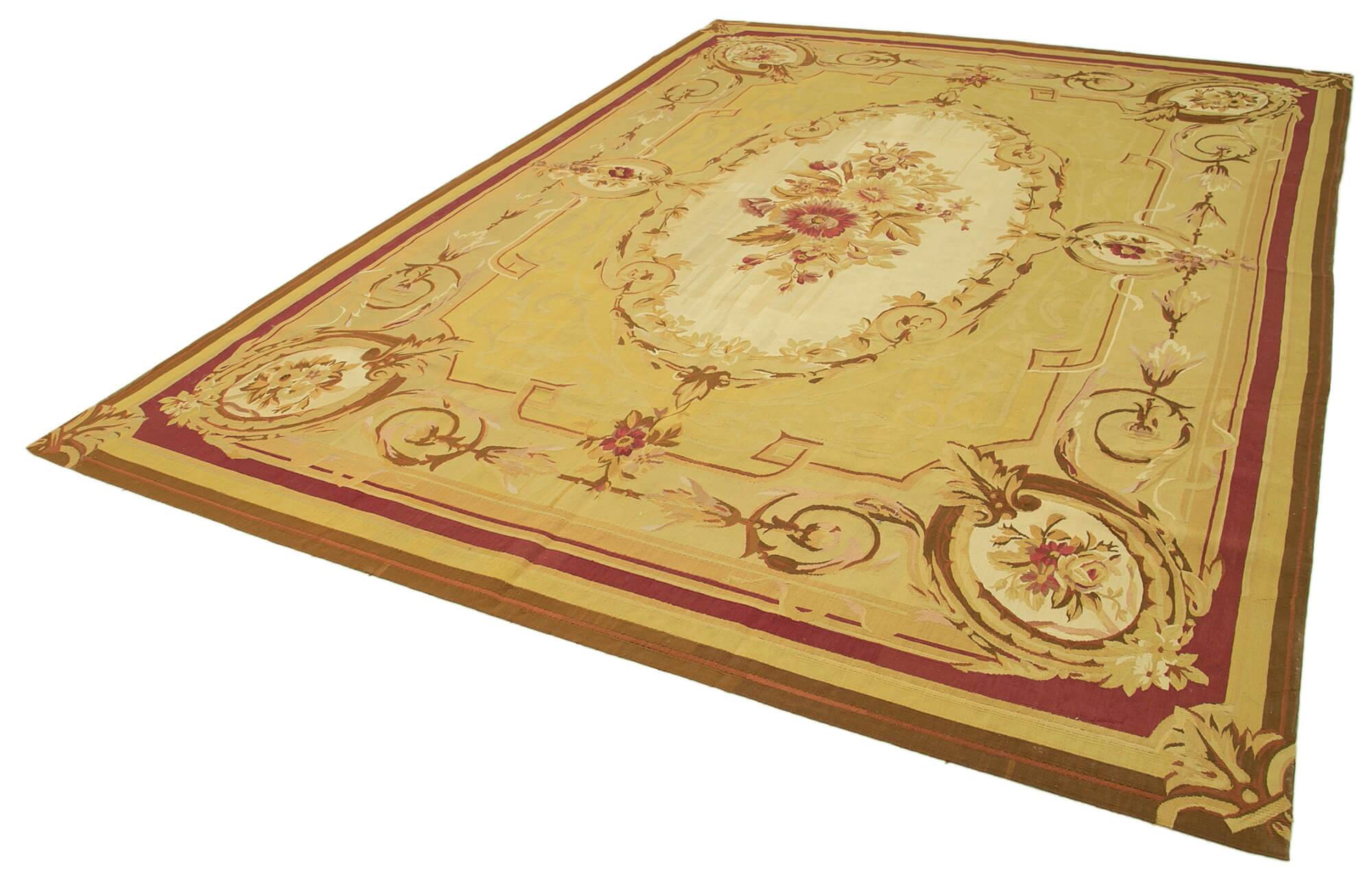 Handmade European Vintage Aubusson Kilim 260 cm x 368 cm