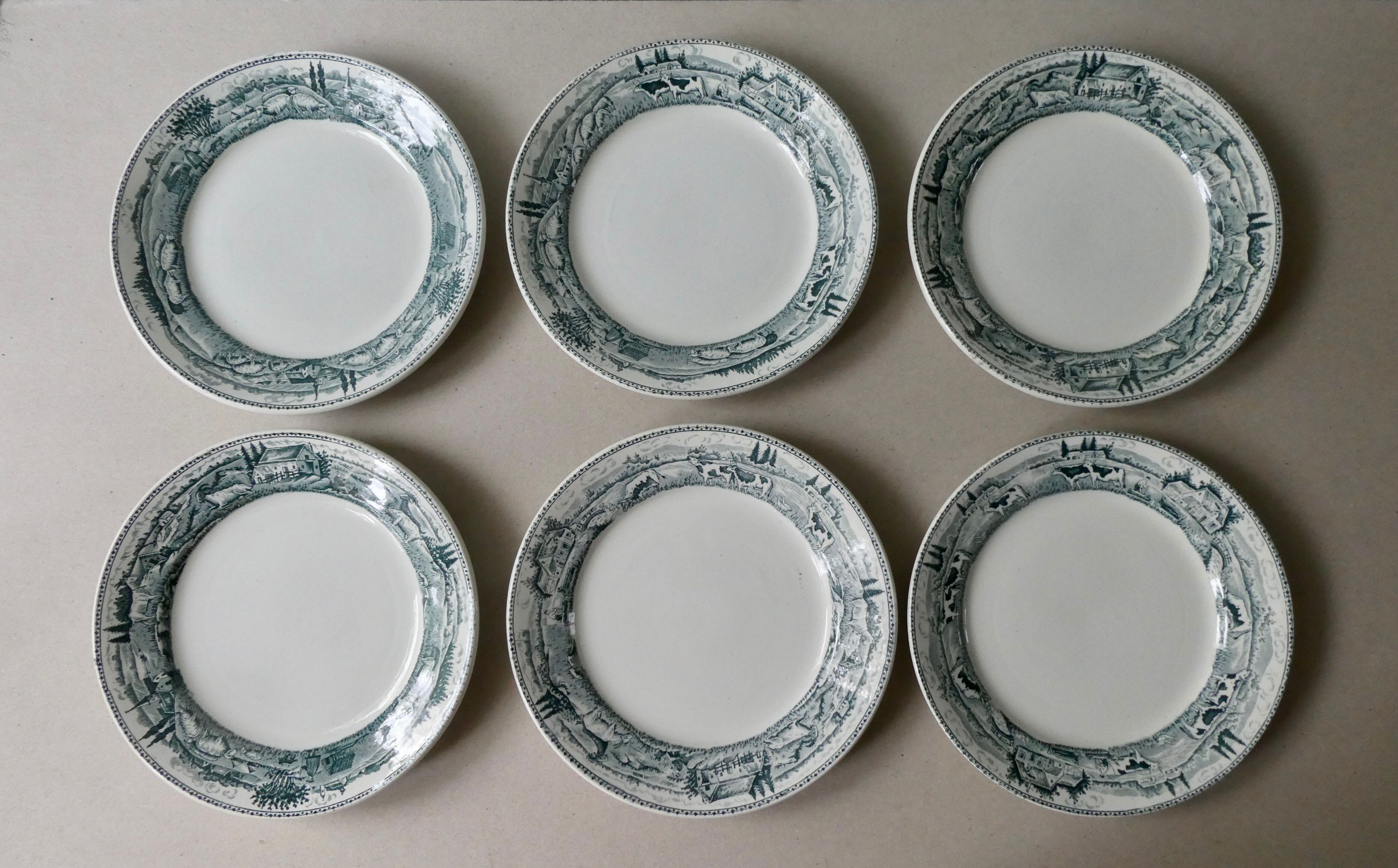 6 flat plates Saint Amand, décor la laitière