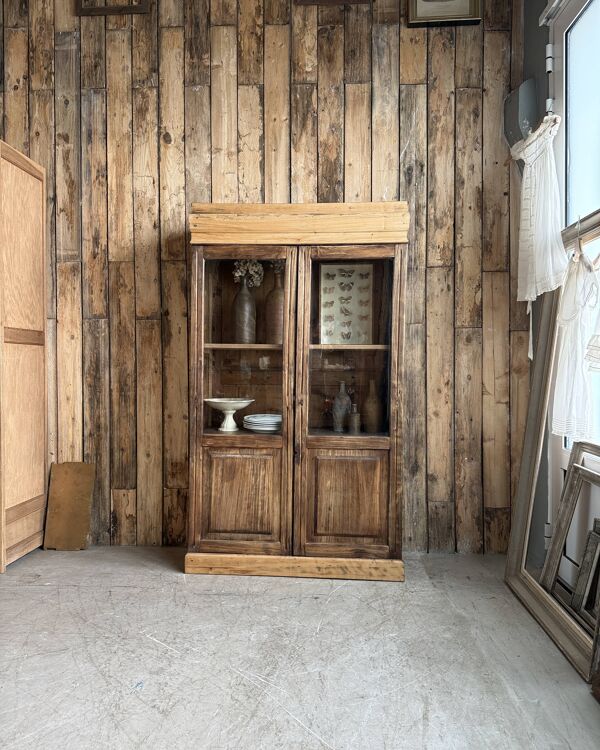 Petite vitrine ancienne en pin (restaurée)