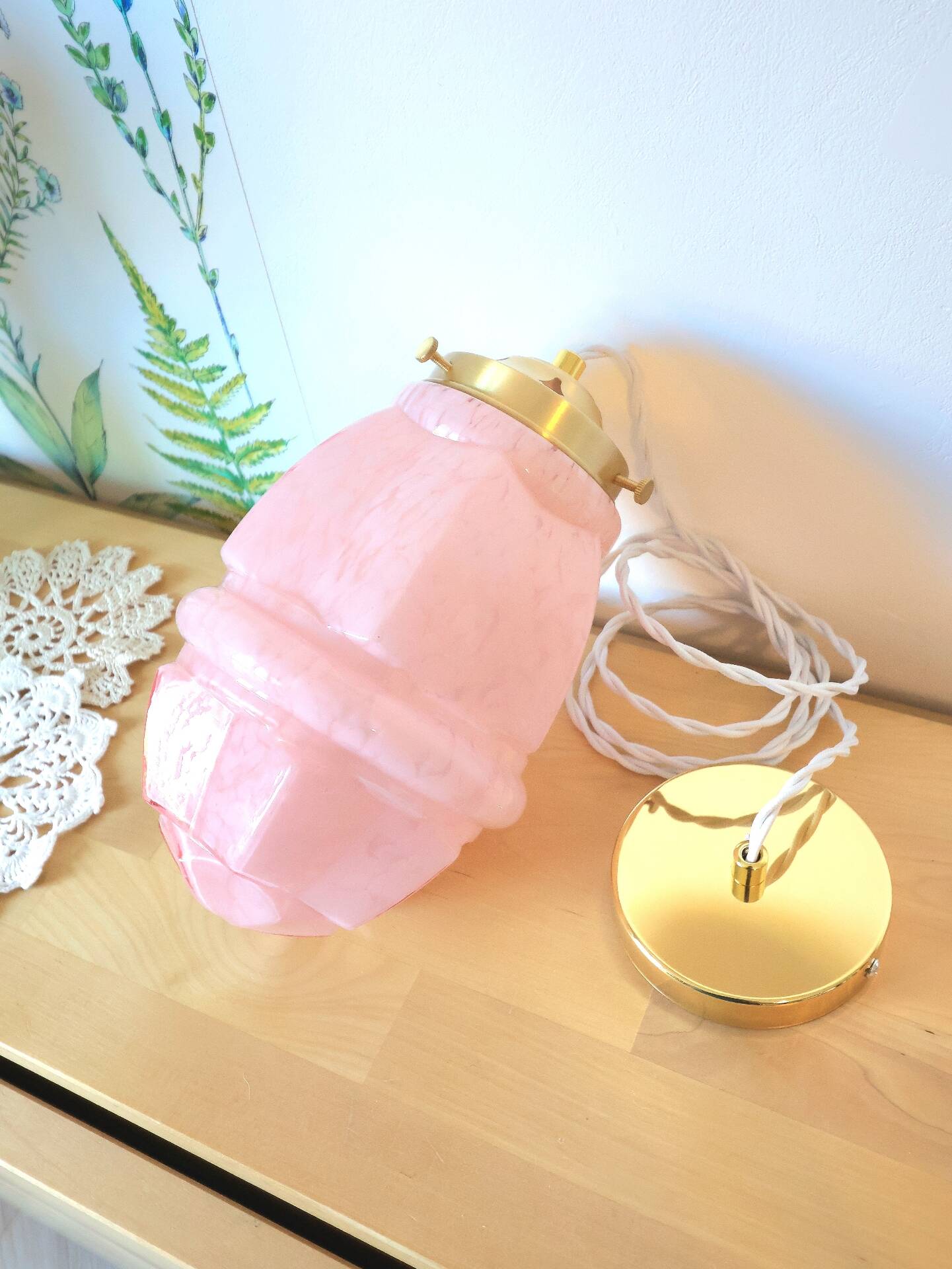 Art Deco glass suspensions from Clichy in pink – Skyscraper style