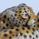 Large porcelain sculpture pair of leopards Italy 1970s Ronzan style