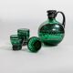 Vintage Murano Green Glass Liqueur Set with Hand-Painted Silver Decor – Decanter and Four Glasses, Italy, 1930s