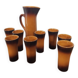 Jabron pottery carafe and glass set