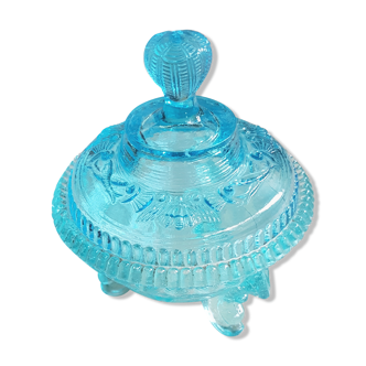 Blue molded glass sugar bowl