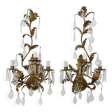 Large (70 cm - 27.55") pair of 3-arm foliage wall sconces
