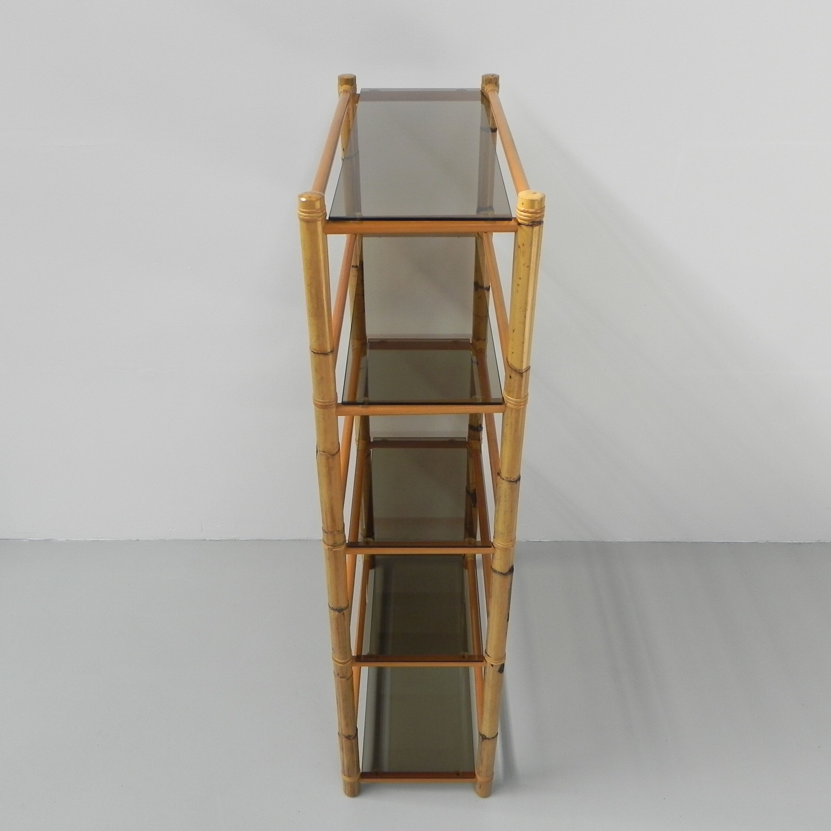 Bamboo display cabinet with 5 smoked glass shelves