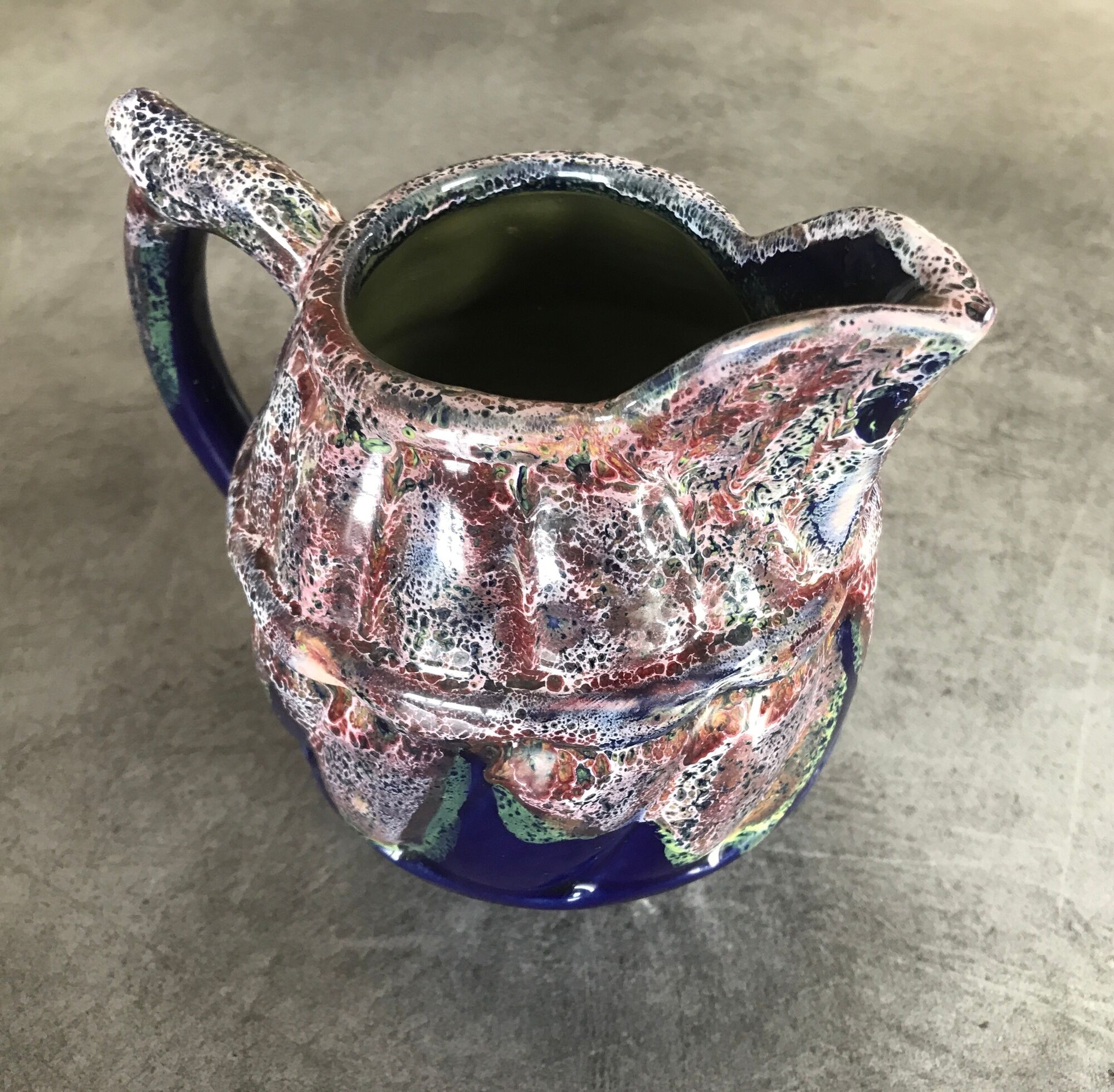Old pitcher in porcelain stoneware flammé st amand de puisaye signed gaubier