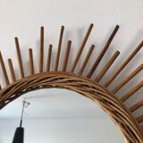Sun 52cm circa 1960 vintage rattan mirror