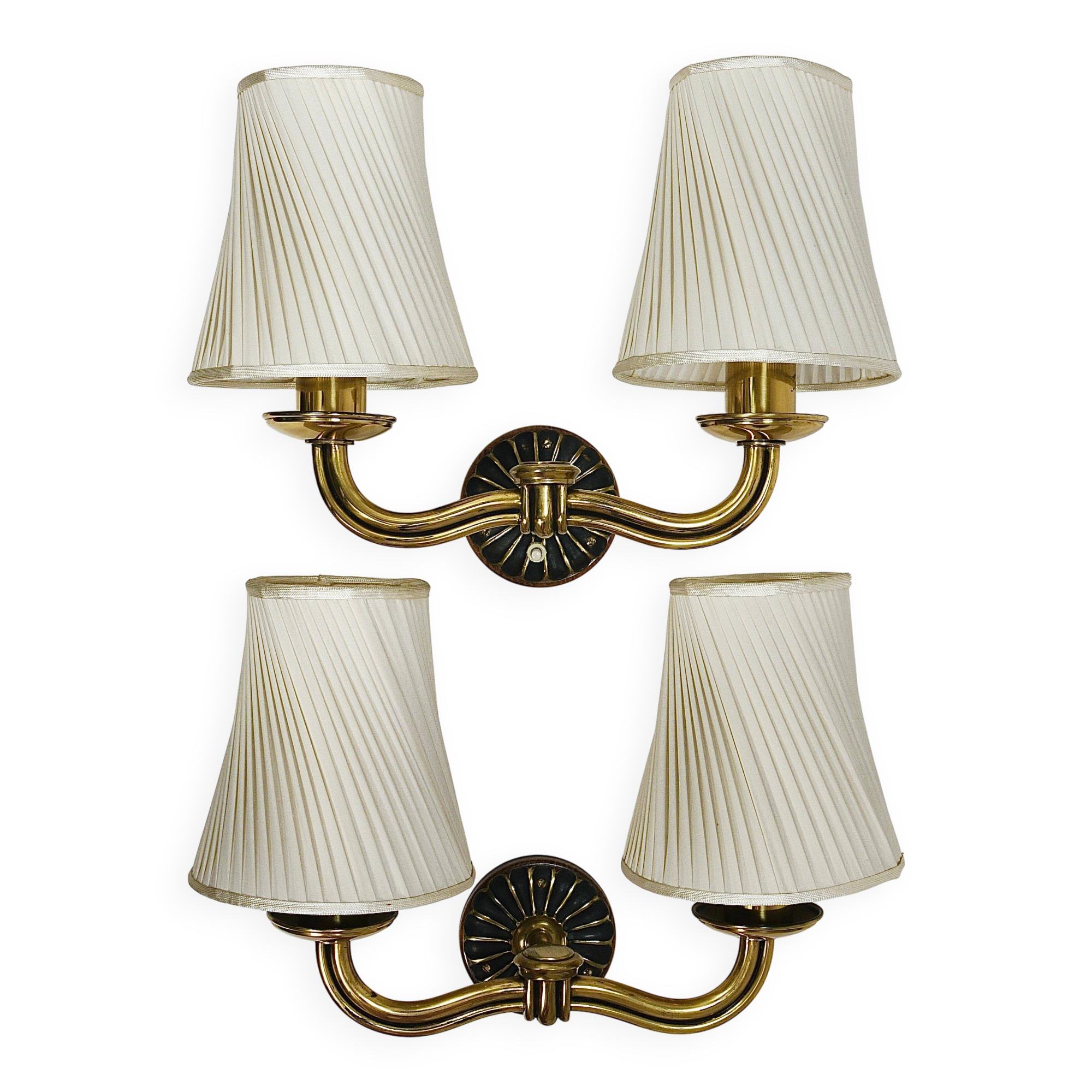 Pair of Wall Sconces in Brass from Viennese Modernism Hugo Gorge, Austria, 1940s