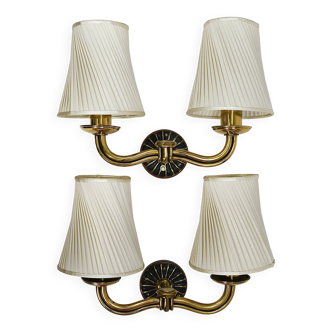 Pair of Wall Sconces in Brass from Viennese Modernism Hugo Gorge, Austria, 1940s