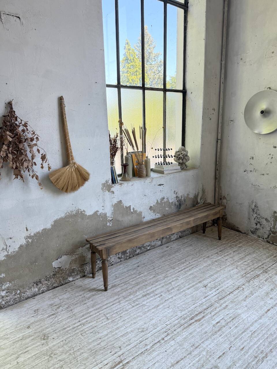 Pair of 1950 benches with oak and beech slats