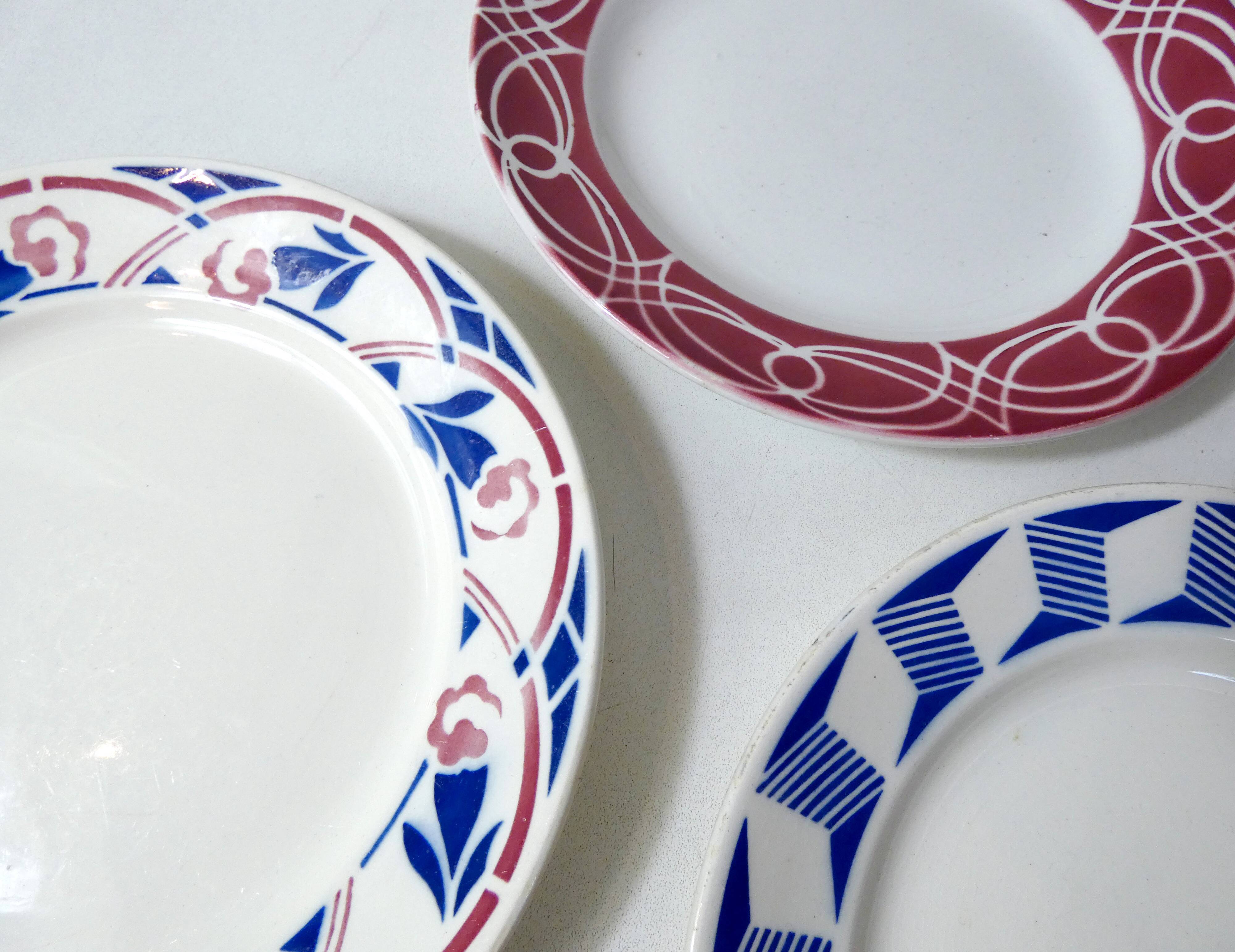 3 old mismatched vintage Badonviller earthenware dinner plates