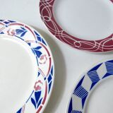 3 anciennes assiettes plates en faïence de Badonviller dépareillées vintage