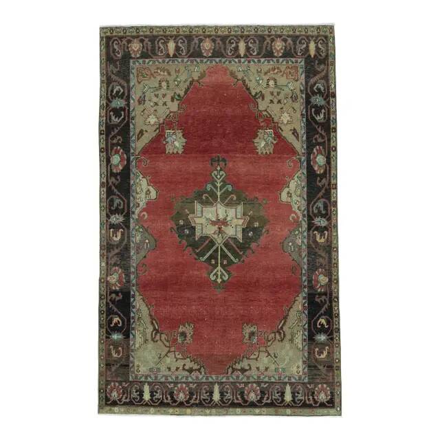 Tapis turc fait main en laine et coton rouge des années 1970 172x278