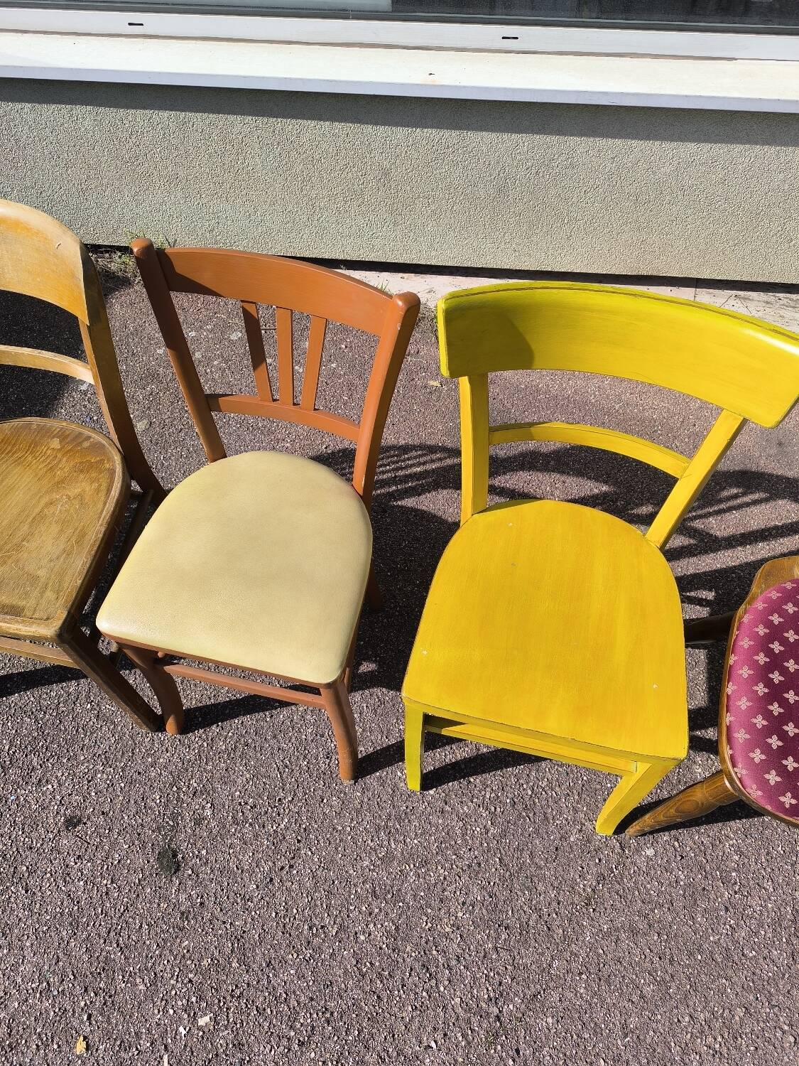 Set of 6 mismatched vintage wooden bistro chairs