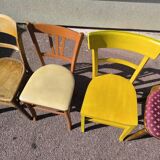 Set of 6 mismatched vintage wooden bistro chairs
