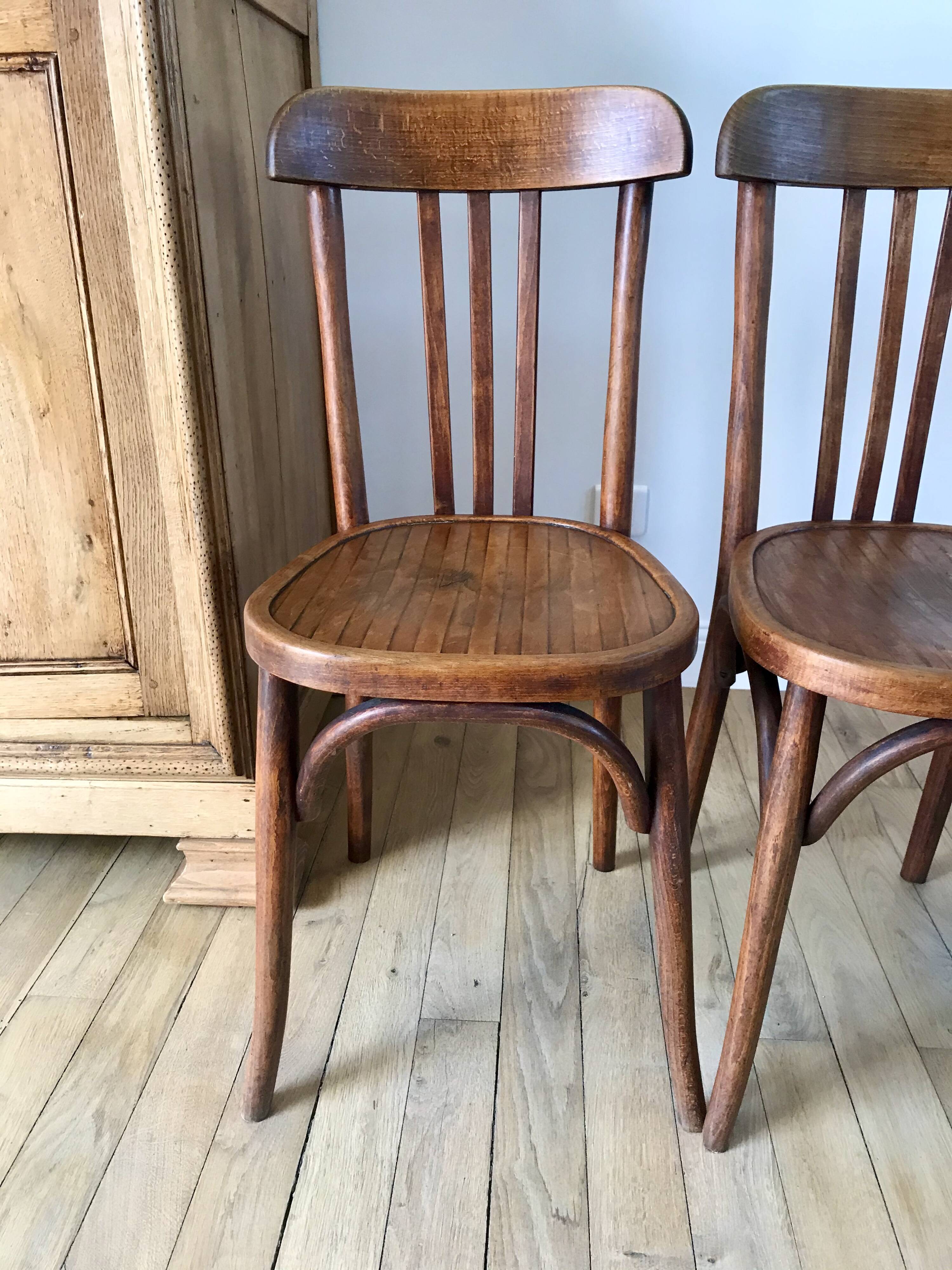 Set of 5 baumann bistro chairs in bent wood stamped xxth
