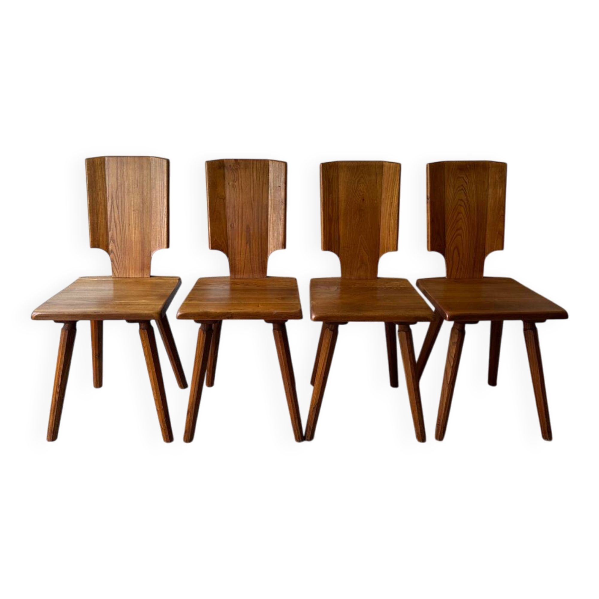 4 S28 elm chairs by Pierre Chapo, 1970