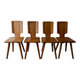 4 S28 elm chairs by Pierre Chapo, 1970