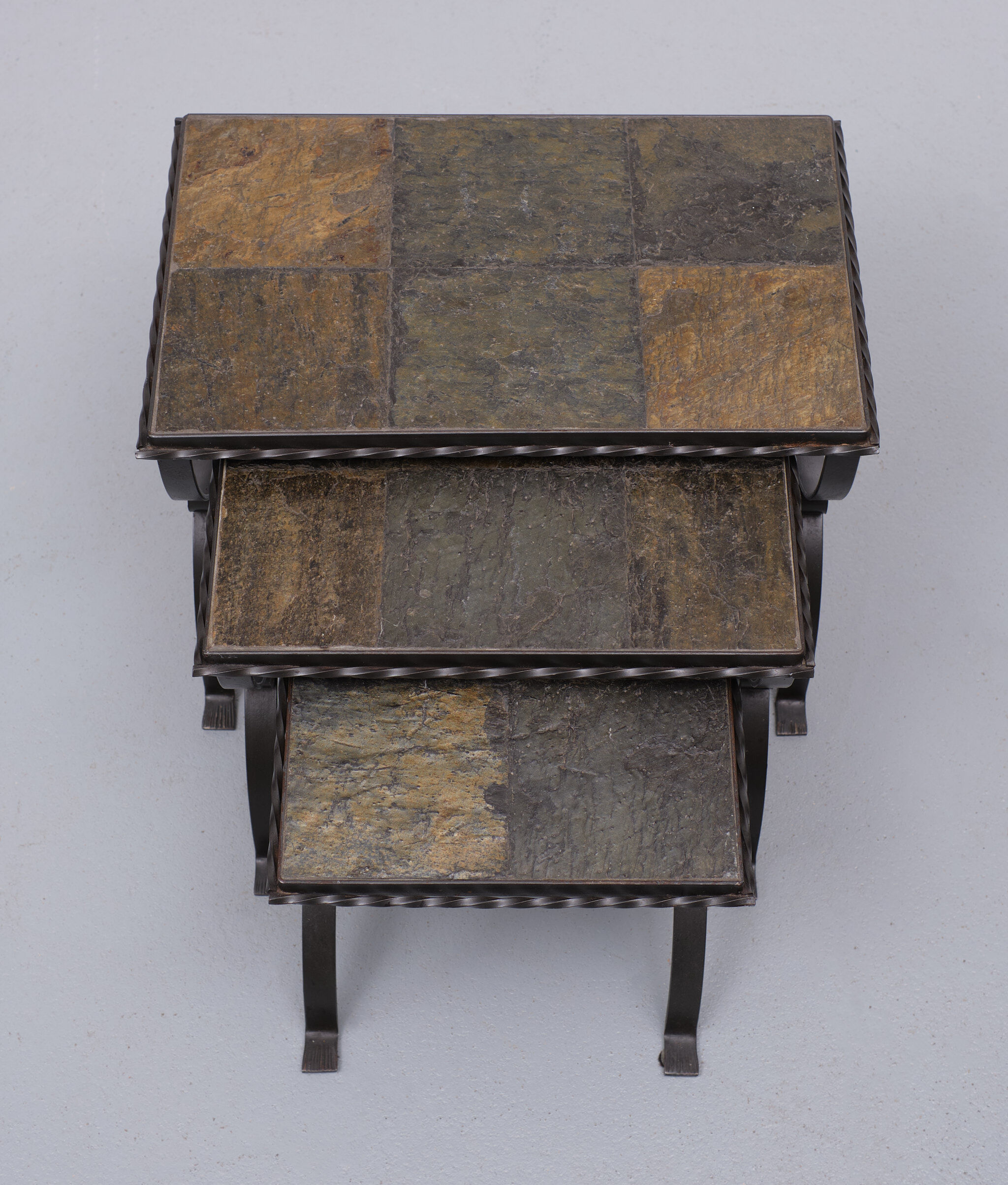 Slate stone brutalist nesting tables, 1970s, france