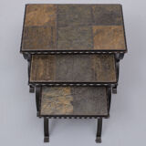Slate stone brutalist nesting tables, 1970s, france