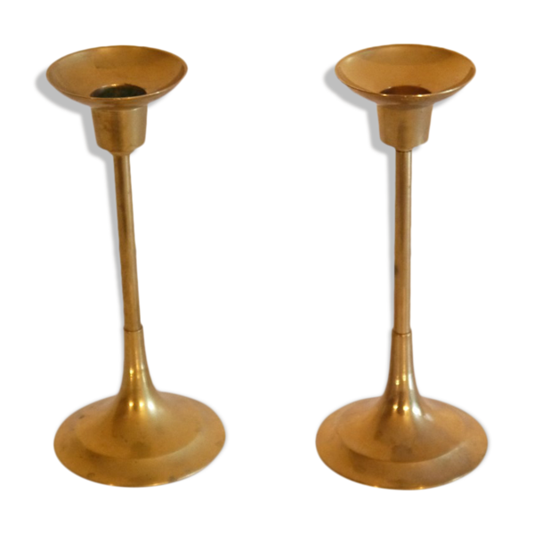 Paire de bougeoirs vintage scandinave en laiton — Beyit