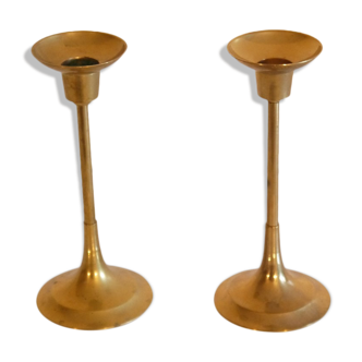 Pair of vintage Scandinavian brass candle holders