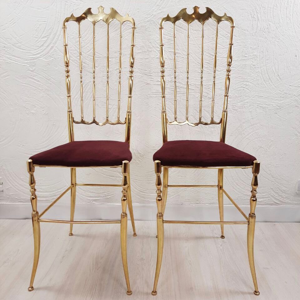 Pair of chiavarine chairs, brass