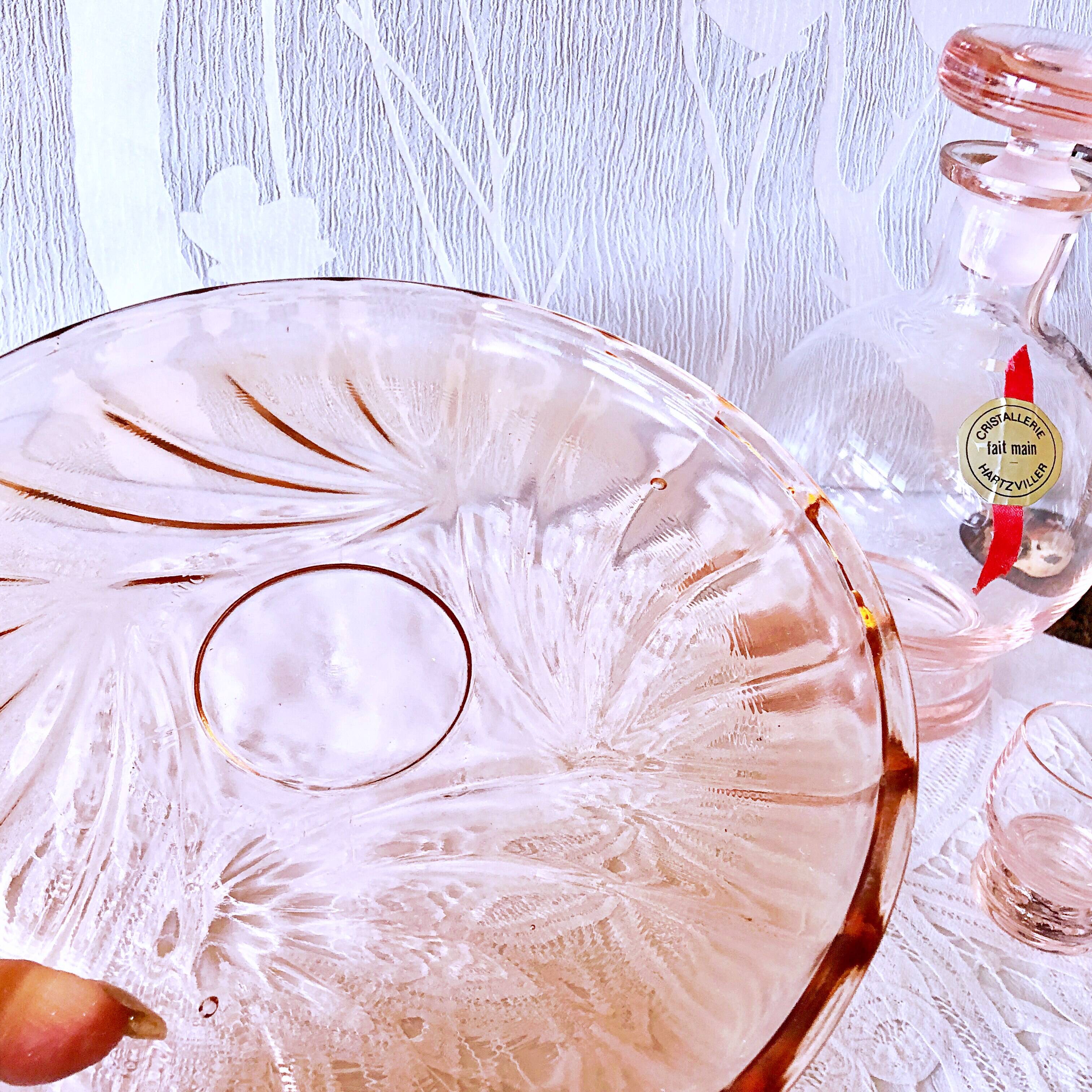 Rosé liqueur service in Hartzvillier crystal, handmade in France