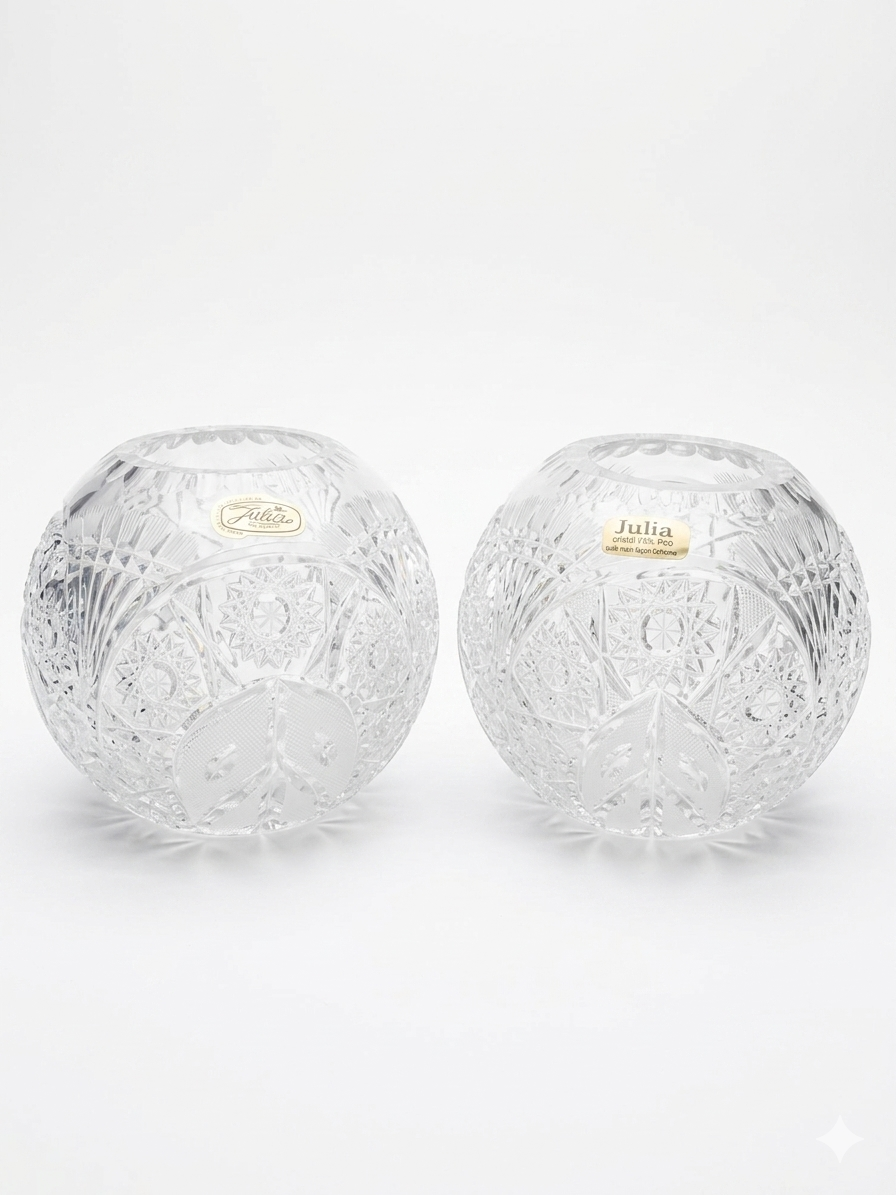 Pair of hand-cut Bohemian crystal ball vases Julia Crystal
