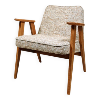 Chaise longue moderne du milieu du siècle, style bohème, bois de chêne naturel, revêtement marron