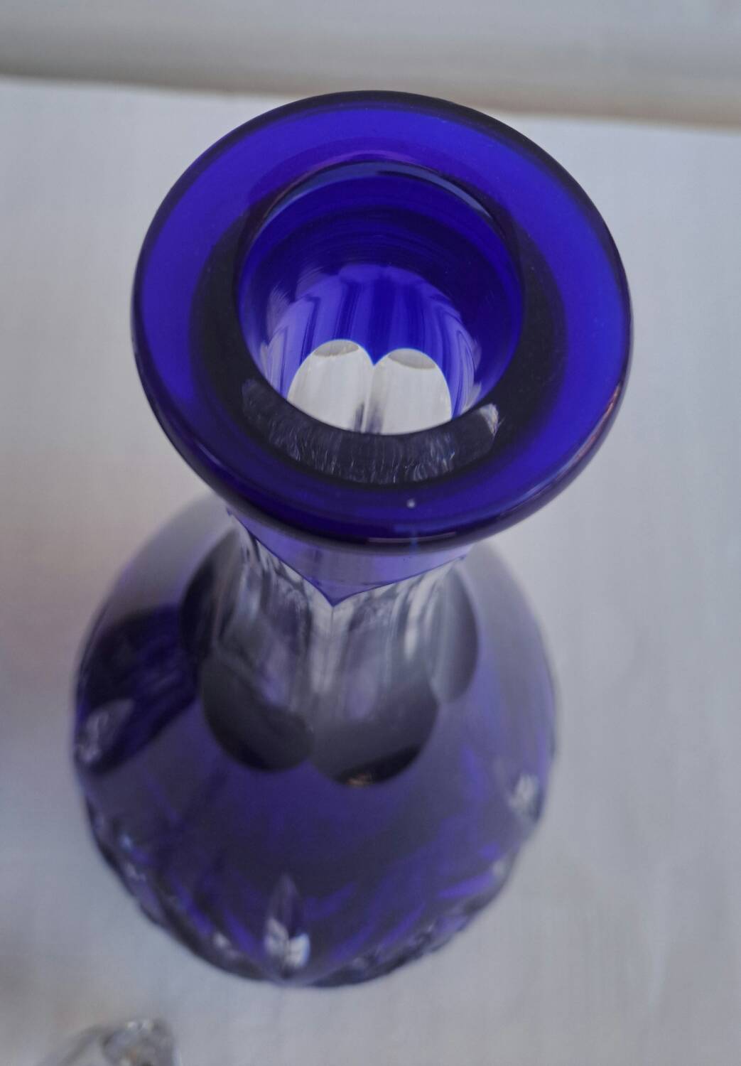 Pair of cobalt blue crystal decanters