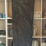 Long trapezoidal mirror in curved gilded brass, art deco modernist