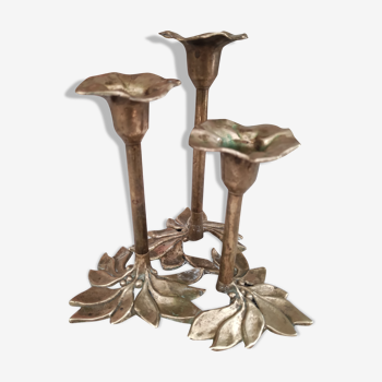 Bougeoirs 3 branches fleurs en laiton style Art Nouveau