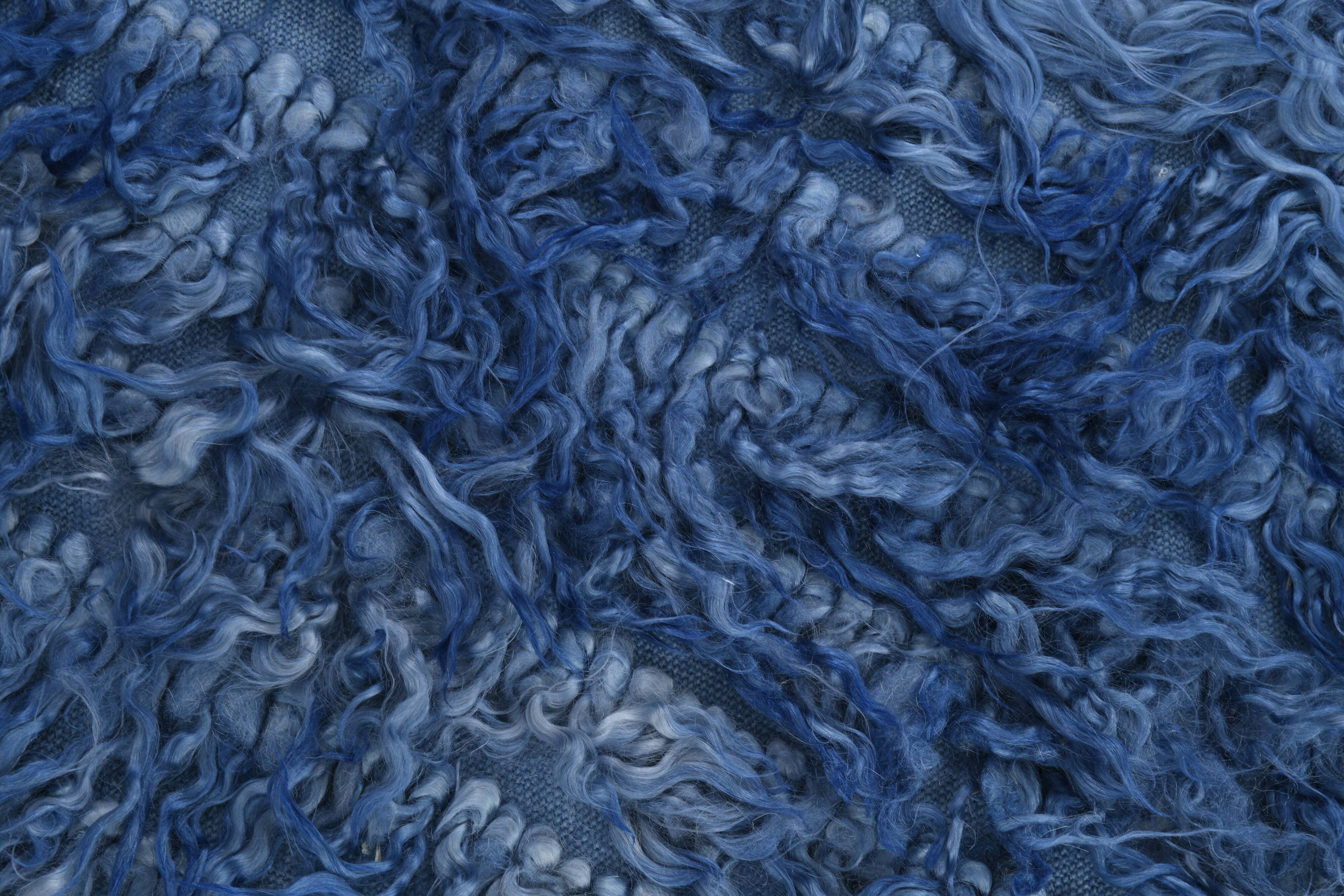4x9 handmade wool blue vintage rug, 122x266cm