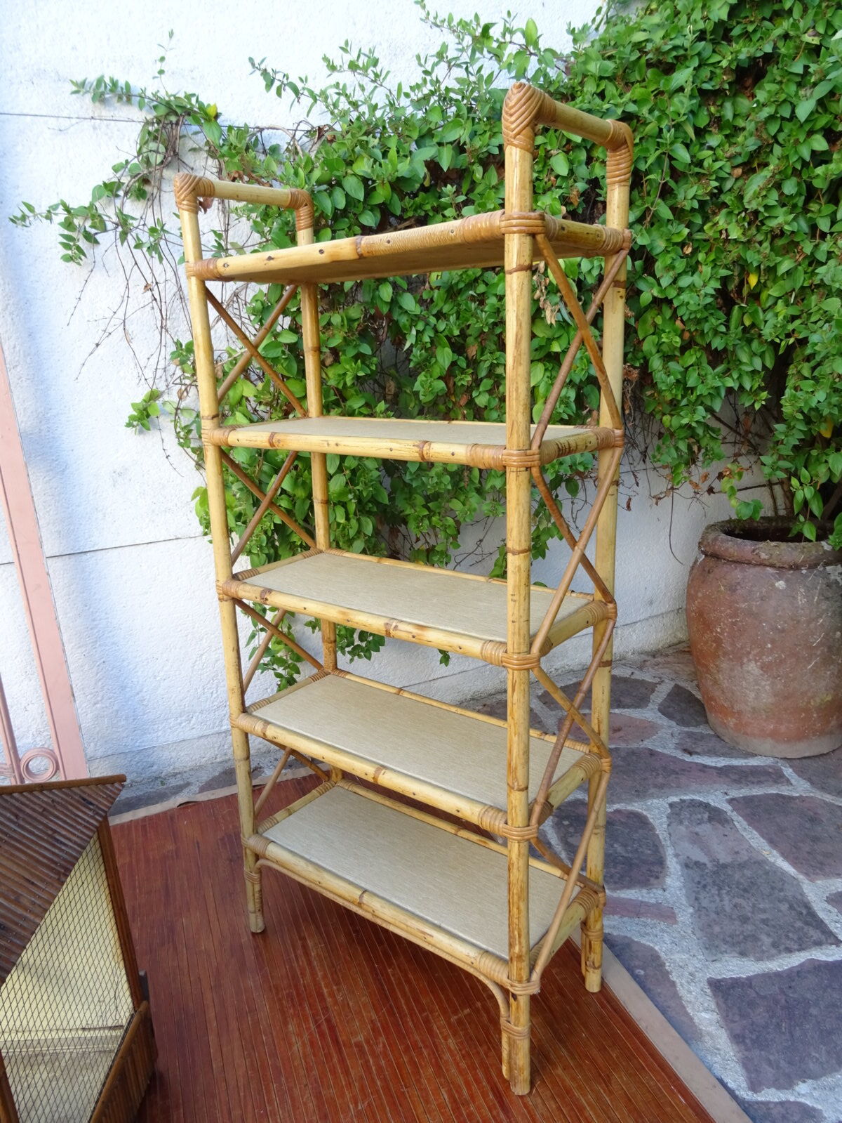 Rattan bookcase shelf 60s
