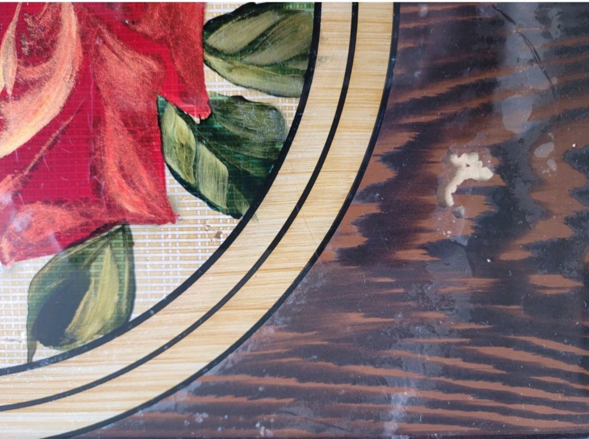 Art deco plateau, signed pola, painted glass, bamboo and rice straw.